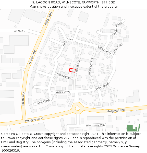 9, LAGOON ROAD, WILNECOTE, TAMWORTH, B77 5GD: Location map and indicative extent of plot