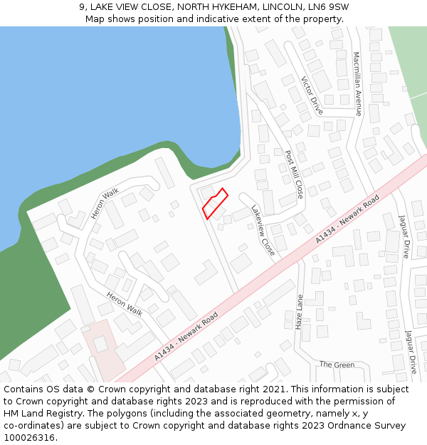 9, LAKE VIEW CLOSE, NORTH HYKEHAM, LINCOLN, LN6 9SW: Location map and indicative extent of plot