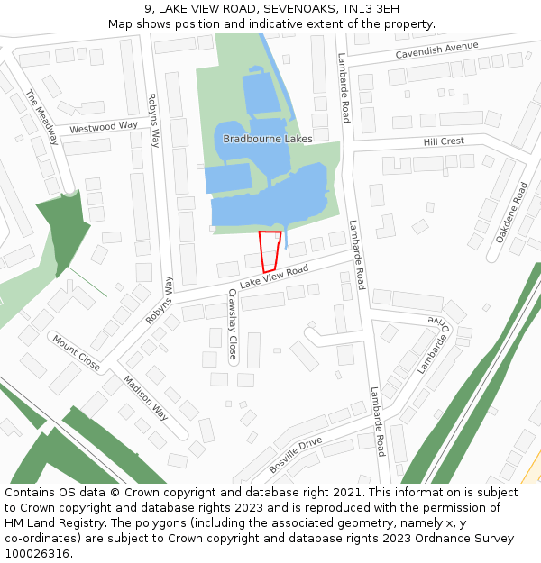 9, LAKE VIEW ROAD, SEVENOAKS, TN13 3EH: Location map and indicative extent of plot