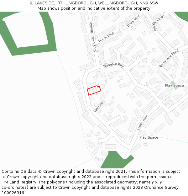 9, LAKESIDE, IRTHLINGBOROUGH, WELLINGBOROUGH, NN9 5SW: Location map and indicative extent of plot