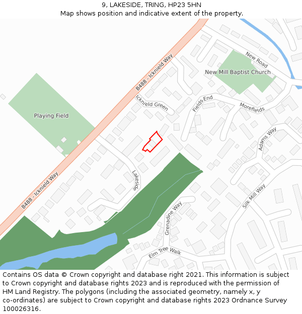 9, LAKESIDE, TRING, HP23 5HN: Location map and indicative extent of plot