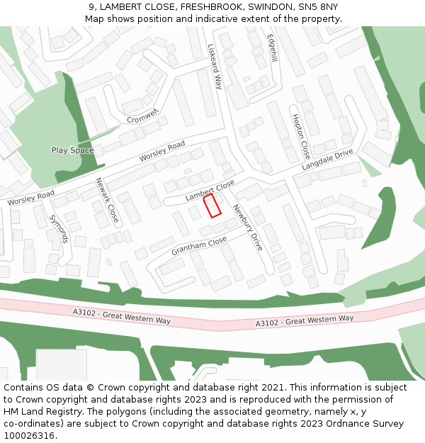 9, LAMBERT CLOSE, FRESHBROOK, SWINDON, SN5 8NY: Location map and indicative extent of plot