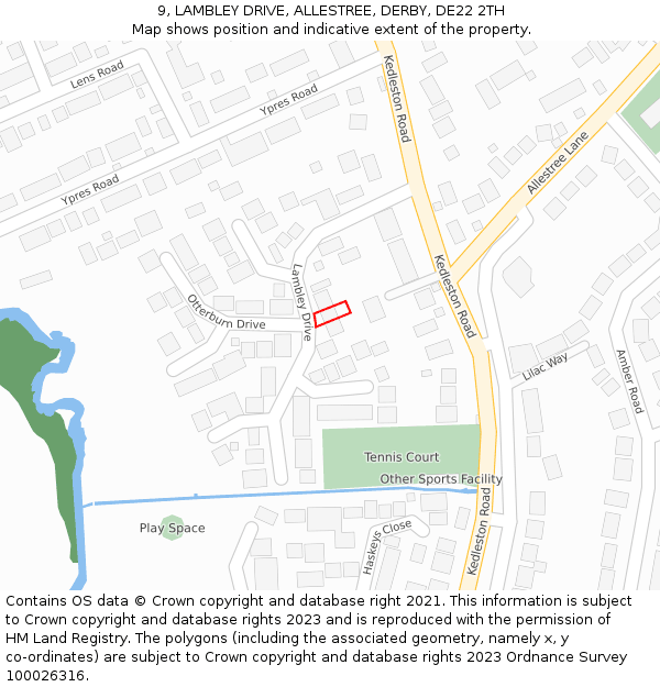 9, LAMBLEY DRIVE, ALLESTREE, DERBY, DE22 2TH: Location map and indicative extent of plot