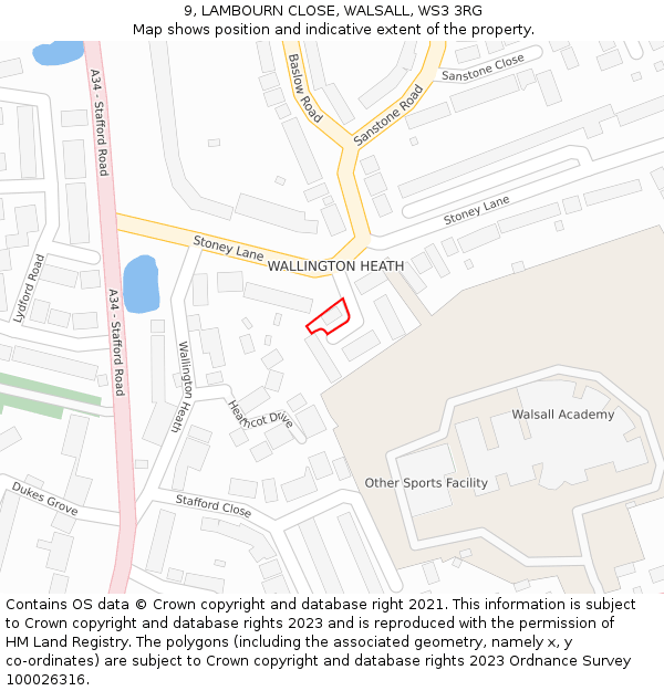 9, LAMBOURN CLOSE, WALSALL, WS3 3RG: Location map and indicative extent of plot