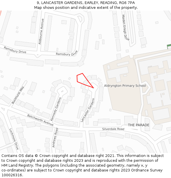 9, LANCASTER GARDENS, EARLEY, READING, RG6 7PA: Location map and indicative extent of plot