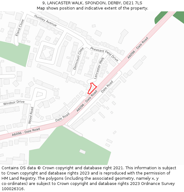 9, LANCASTER WALK, SPONDON, DERBY, DE21 7LS: Location map and indicative extent of plot