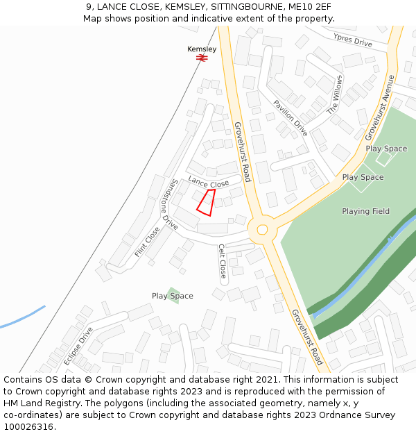 9, LANCE CLOSE, KEMSLEY, SITTINGBOURNE, ME10 2EF: Location map and indicative extent of plot