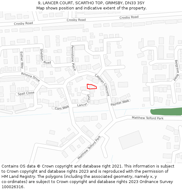 9, LANCER COURT, SCARTHO TOP, GRIMSBY, DN33 3SY: Location map and indicative extent of plot
