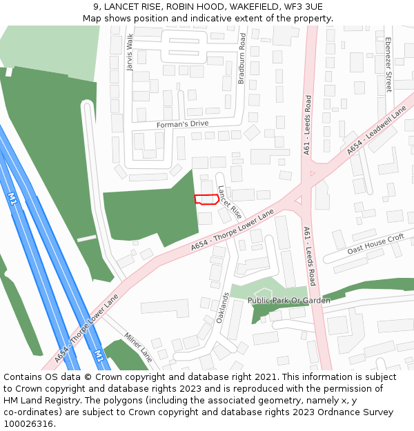 9, LANCET RISE, ROBIN HOOD, WAKEFIELD, WF3 3UE: Location map and indicative extent of plot