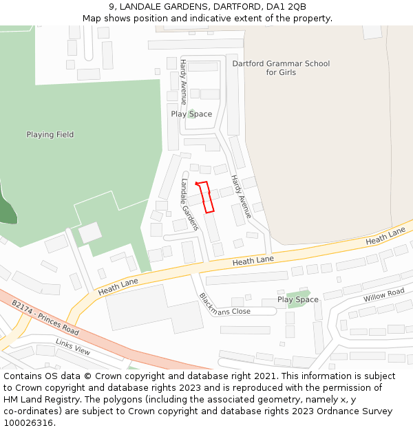 9, LANDALE GARDENS, DARTFORD, DA1 2QB: Location map and indicative extent of plot