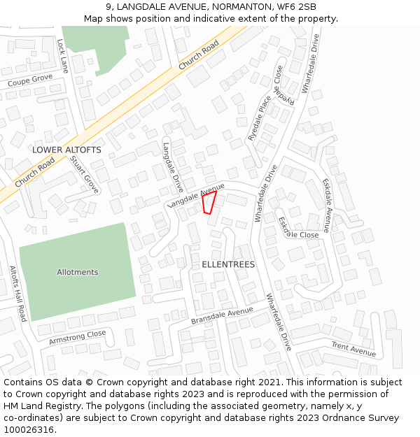 9, LANGDALE AVENUE, NORMANTON, WF6 2SB: Location map and indicative extent of plot