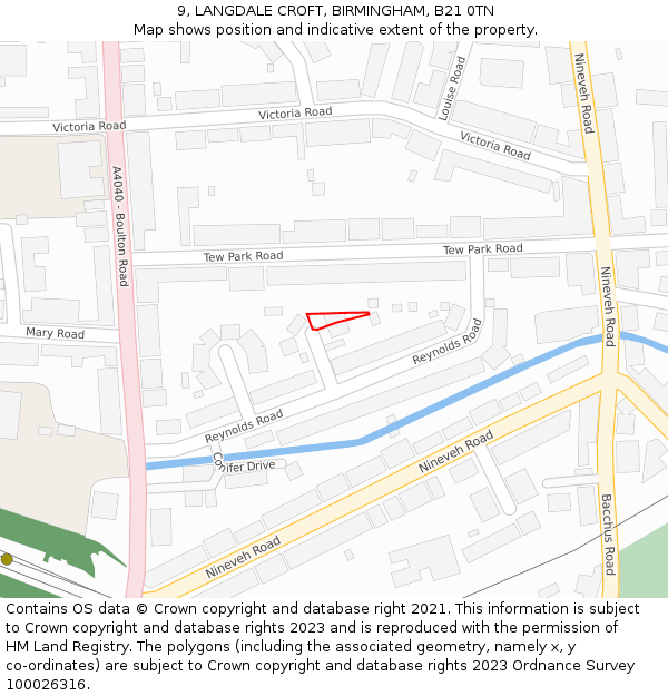 9, LANGDALE CROFT, BIRMINGHAM, B21 0TN: Location map and indicative extent of plot