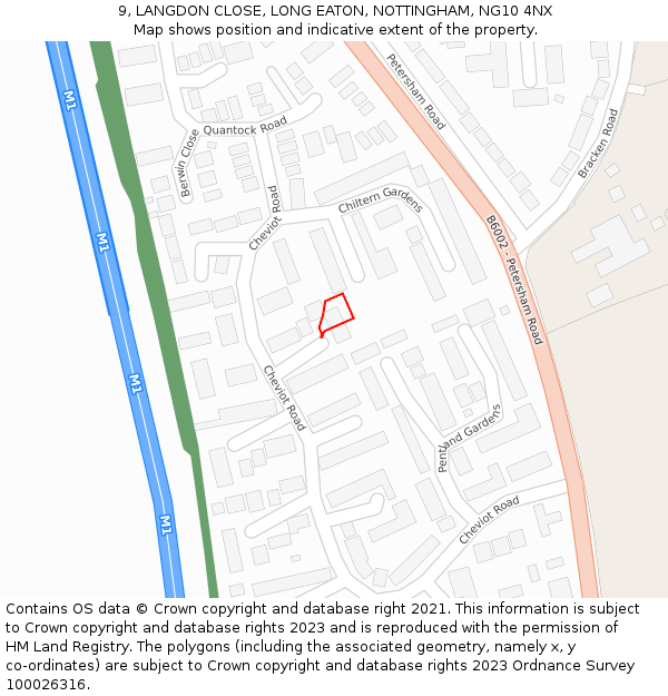 9, LANGDON CLOSE, LONG EATON, NOTTINGHAM, NG10 4NX: Location map and indicative extent of plot