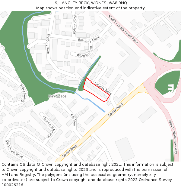 9, LANGLEY BECK, WIDNES, WA8 9NQ: Location map and indicative extent of plot