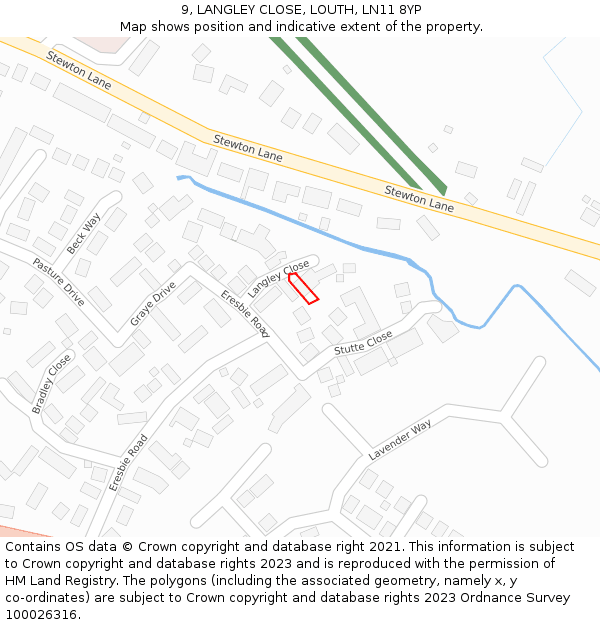 9, LANGLEY CLOSE, LOUTH, LN11 8YP: Location map and indicative extent of plot