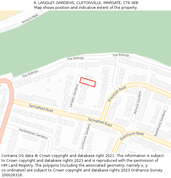 9, LANGLEY GARDENS, CLIFTONVILLE, MARGATE, CT9 3EB: Location map and indicative extent of plot