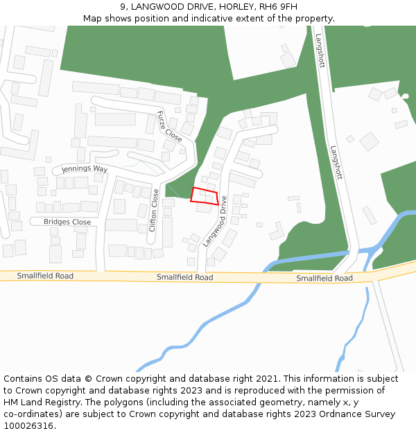 9, LANGWOOD DRIVE, HORLEY, RH6 9FH: Location map and indicative extent of plot