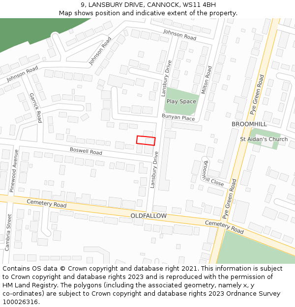 9, LANSBURY DRIVE, CANNOCK, WS11 4BH: Location map and indicative extent of plot