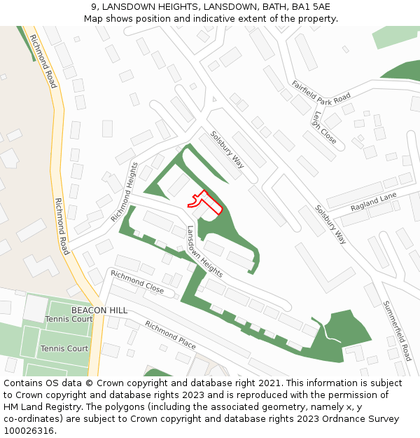 9, LANSDOWN HEIGHTS, LANSDOWN, BATH, BA1 5AE: Location map and indicative extent of plot