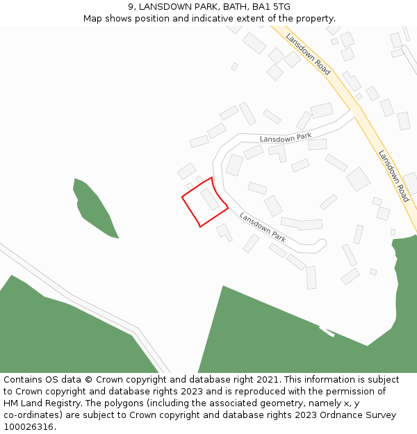 9, LANSDOWN PARK, BATH, BA1 5TG: Location map and indicative extent of plot