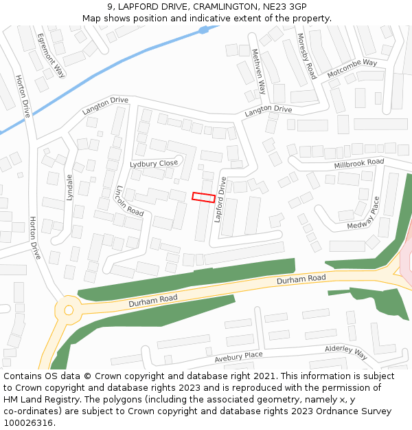 9, LAPFORD DRIVE, CRAMLINGTON, NE23 3GP: Location map and indicative extent of plot
