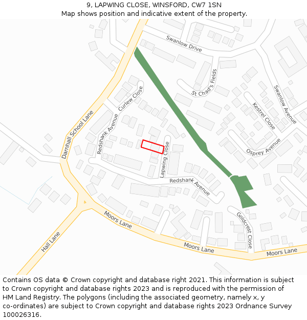 9, LAPWING CLOSE, WINSFORD, CW7 1SN: Location map and indicative extent of plot
