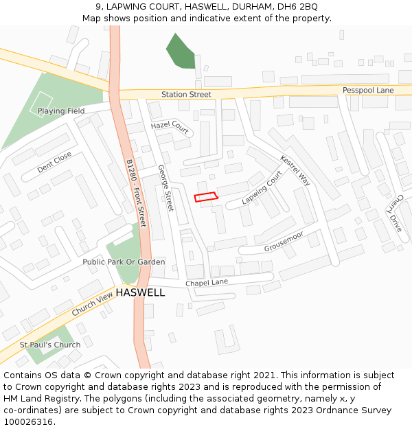 9, LAPWING COURT, HASWELL, DURHAM, DH6 2BQ: Location map and indicative extent of plot