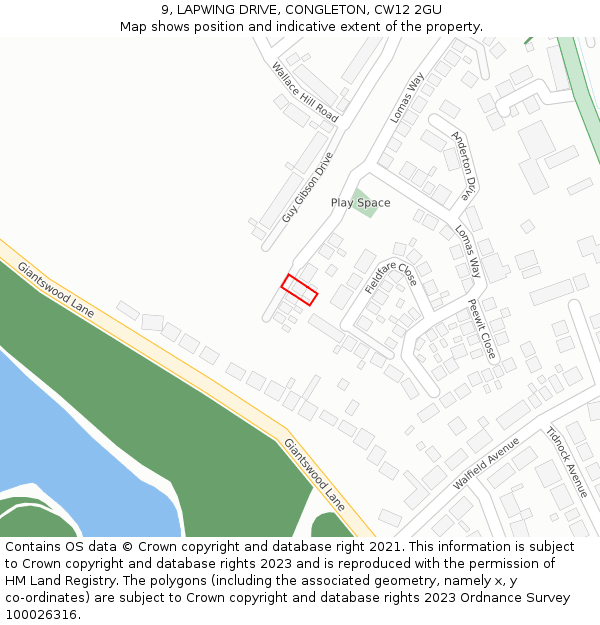 9, LAPWING DRIVE, CONGLETON, CW12 2GU: Location map and indicative extent of plot