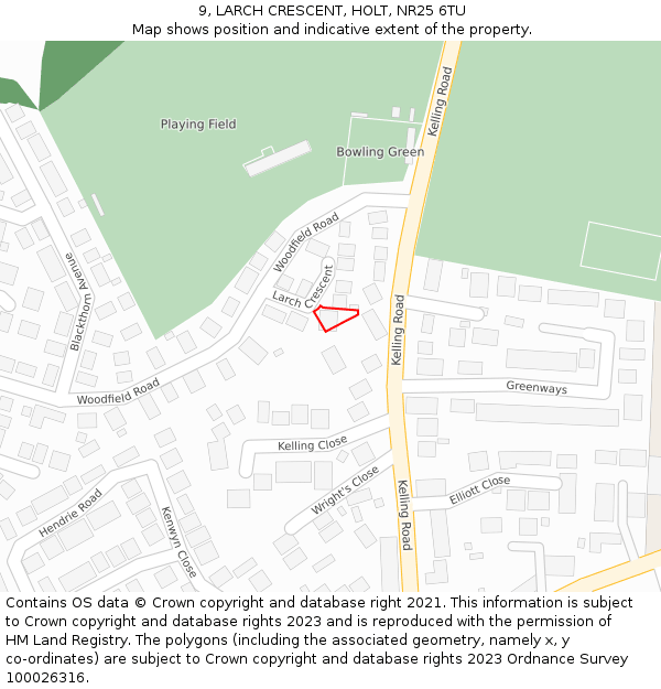 9, LARCH CRESCENT, HOLT, NR25 6TU: Location map and indicative extent of plot