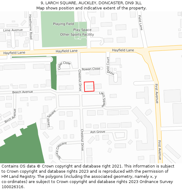 9, LARCH SQUARE, AUCKLEY, DONCASTER, DN9 3LL: Location map and indicative extent of plot