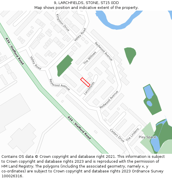 9, LARCHFIELDS, STONE, ST15 0DD: Location map and indicative extent of plot