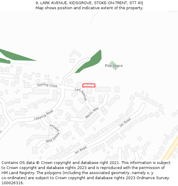 9, LARK AVENUE, KIDSGROVE, STOKE-ON-TRENT, ST7 4YJ: Location map and indicative extent of plot