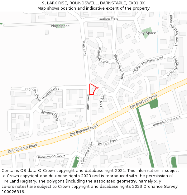 9, LARK RISE, ROUNDSWELL, BARNSTAPLE, EX31 3XJ: Location map and indicative extent of plot