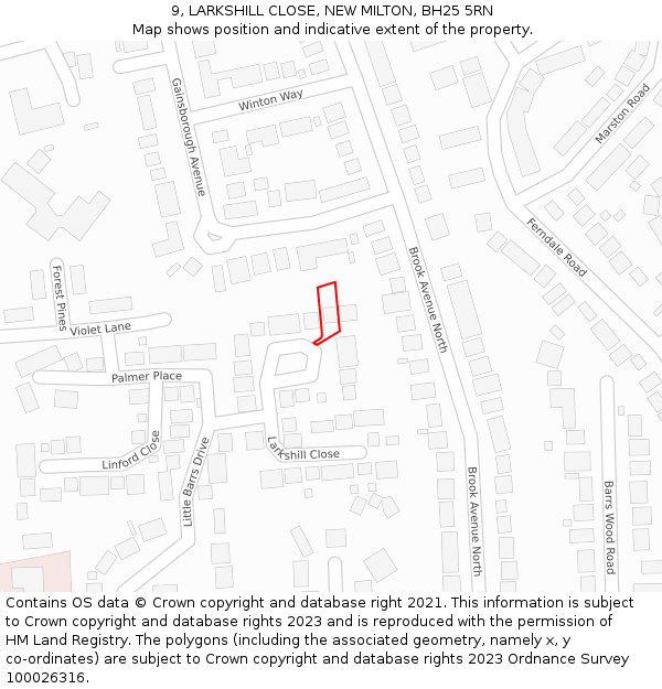 9, LARKSHILL CLOSE, NEW MILTON, BH25 5RN: Location map and indicative extent of plot