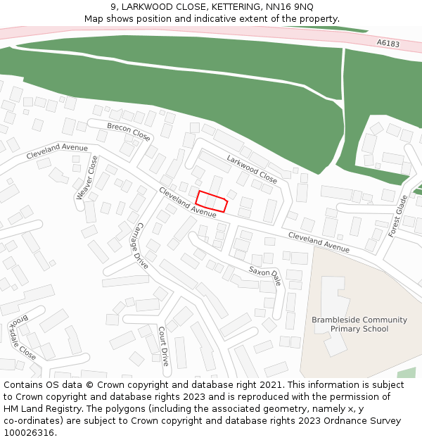 9, LARKWOOD CLOSE, KETTERING, NN16 9NQ: Location map and indicative extent of plot