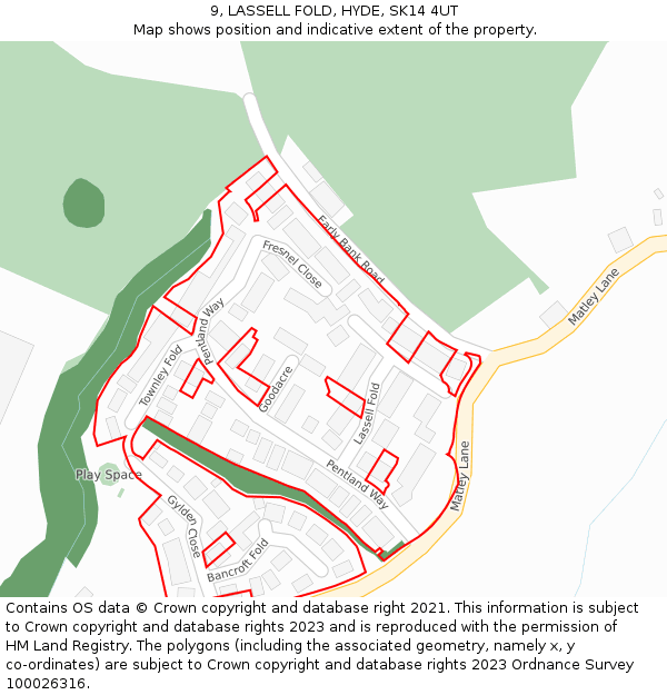 9, LASSELL FOLD, HYDE, SK14 4UT: Location map and indicative extent of plot