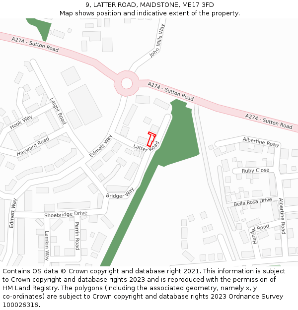 9, LATTER ROAD, MAIDSTONE, ME17 3FD: Location map and indicative extent of plot