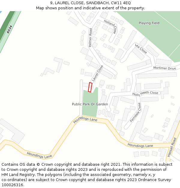 9, LAUREL CLOSE, SANDBACH, CW11 4EQ: Location map and indicative extent of plot