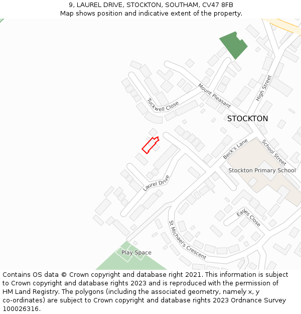 9, LAUREL DRIVE, STOCKTON, SOUTHAM, CV47 8FB: Location map and indicative extent of plot