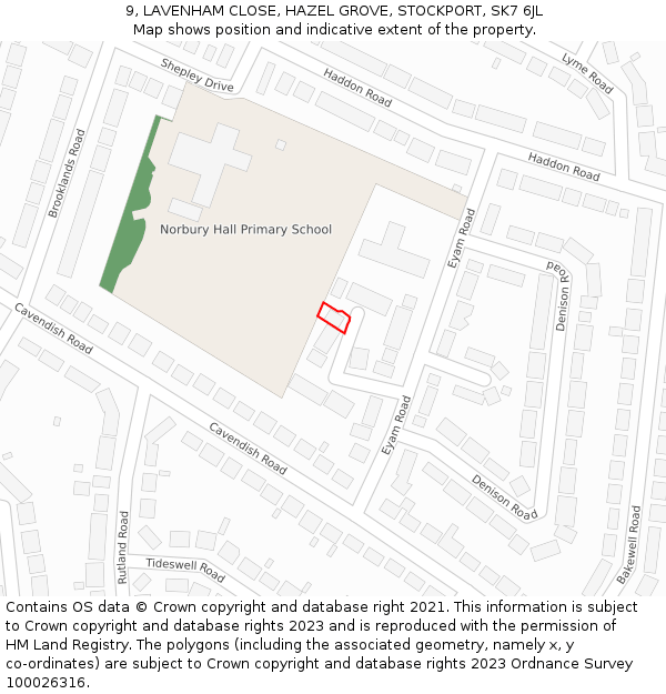 9, LAVENHAM CLOSE, HAZEL GROVE, STOCKPORT, SK7 6JL: Location map and indicative extent of plot