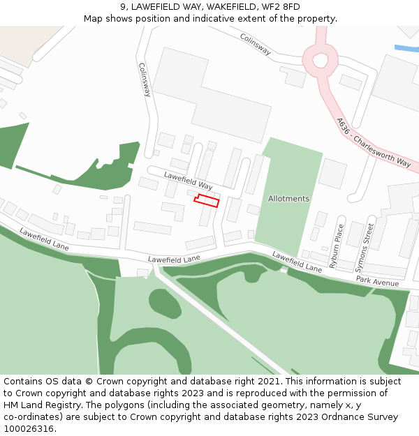 9, LAWEFIELD WAY, WAKEFIELD, WF2 8FD: Location map and indicative extent of plot