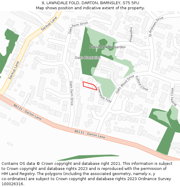 9, LAWNDALE FOLD, DARTON, BARNSLEY, S75 5PU: Location map and indicative extent of plot