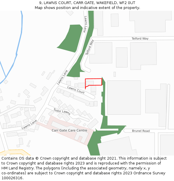 9, LAWNS COURT, CARR GATE, WAKEFIELD, WF2 0UT: Location map and indicative extent of plot