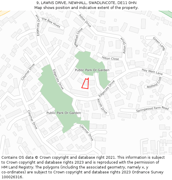 9, LAWNS DRIVE, NEWHALL, SWADLINCOTE, DE11 0HN: Location map and indicative extent of plot