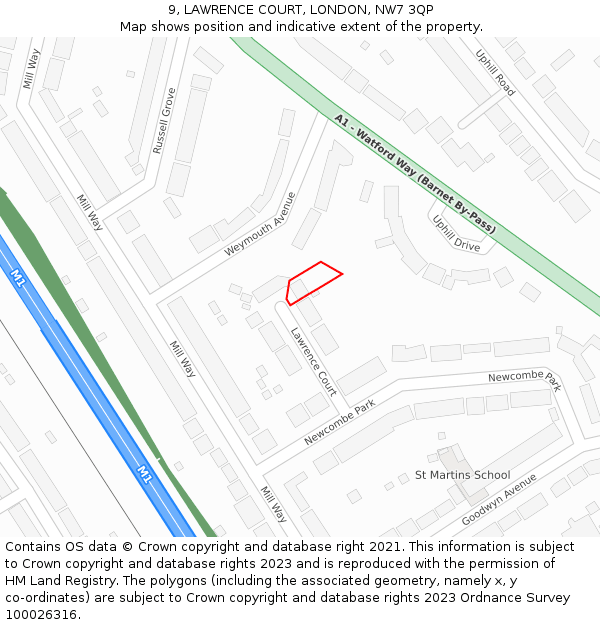 9, LAWRENCE COURT, LONDON, NW7 3QP: Location map and indicative extent of plot