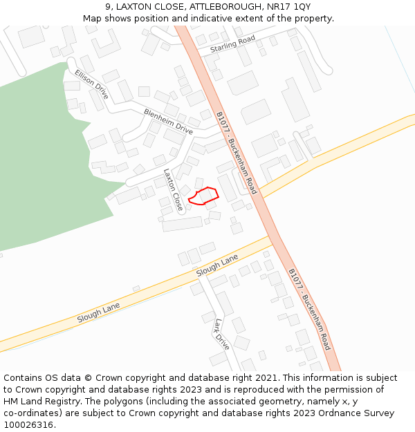 9, LAXTON CLOSE, ATTLEBOROUGH, NR17 1QY: Location map and indicative extent of plot
