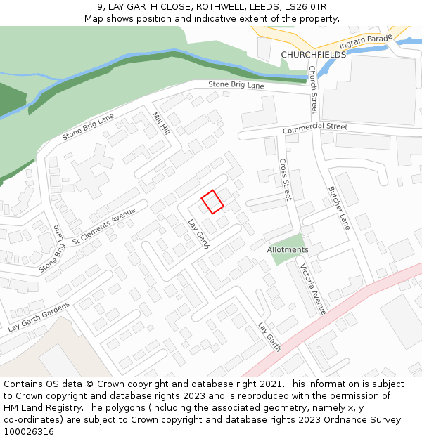9, LAY GARTH CLOSE, ROTHWELL, LEEDS, LS26 0TR: Location map and indicative extent of plot