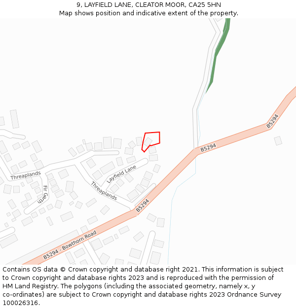 9, LAYFIELD LANE, CLEATOR MOOR, CA25 5HN: Location map and indicative extent of plot