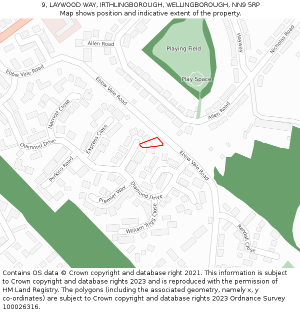 9, LAYWOOD WAY, IRTHLINGBOROUGH, WELLINGBOROUGH, NN9 5RP: Location map and indicative extent of plot