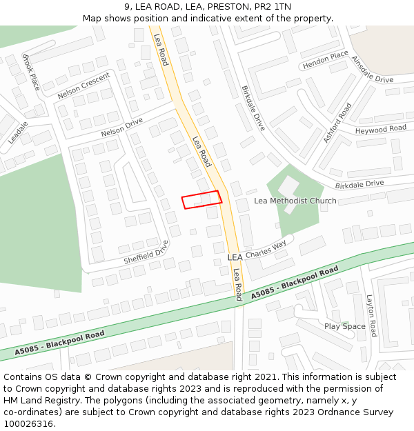 9, LEA ROAD, LEA, PRESTON, PR2 1TN: Location map and indicative extent of plot